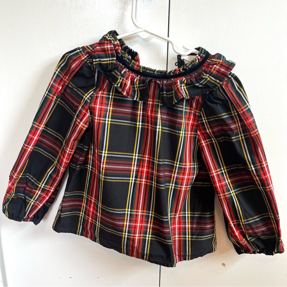 Crewcuts by JCrew Girls Ruffle Collar Holiday Plaid Shirt Size XS 4-5